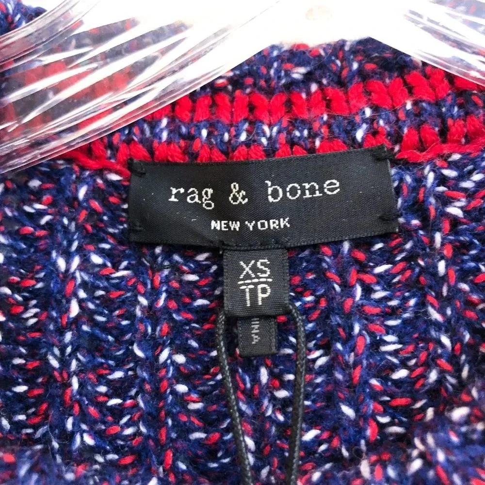 Rag & Bone Merino Wool Blend Blue Red Striped Tight Knit Pullover Sweater XS - Picture 8 of 12